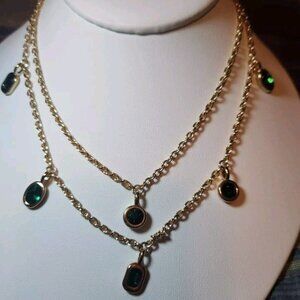 Gold Color Green CZ Stone Layered Necklace